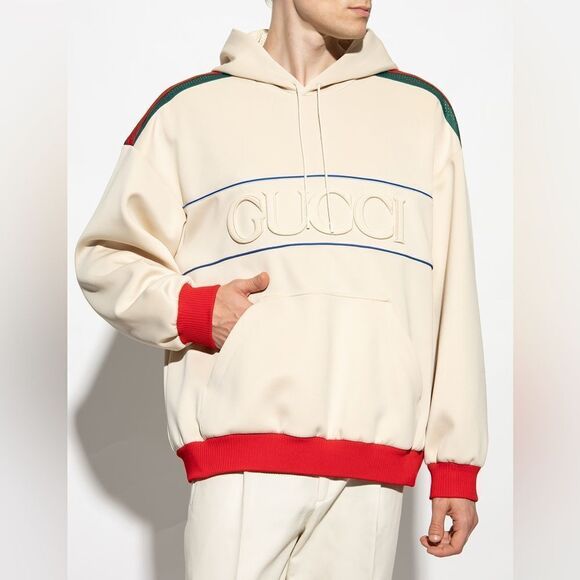 Gucci Logo Light Web Stripe Neoprene Unisex Hoodie XS & Medium NWT 752274 - Picture 6 of 14